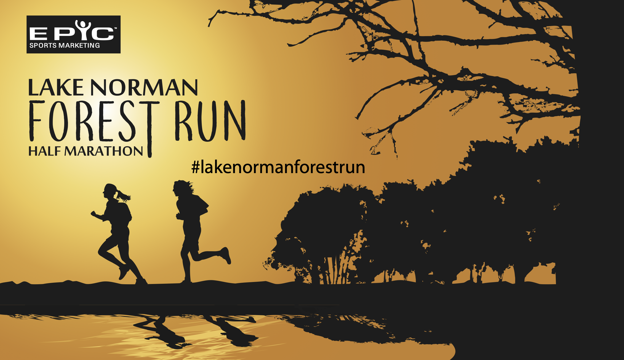 Runners on the Lake Norman Forest Run half marathon course on a shaded road through Lake Norman State Park